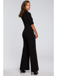 S243 Elegant jumpsuit with a tie neck - black