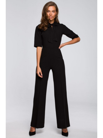 S243 Elegant jumpsuit with a tie neck - black