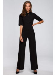 S243 Elegant jumpsuit with a tie neck - black