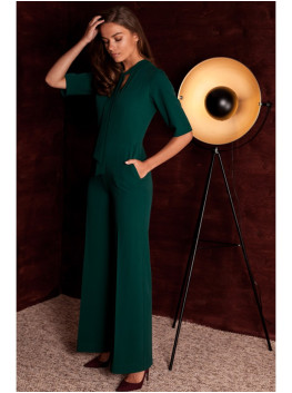 S243 Elegant jumpsuit with a tie neck - green