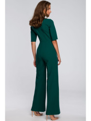 S243 Elegant jumpsuit with a tie neck - green