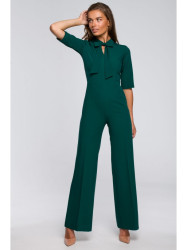 S243 Elegant jumpsuit with a tie neck - green