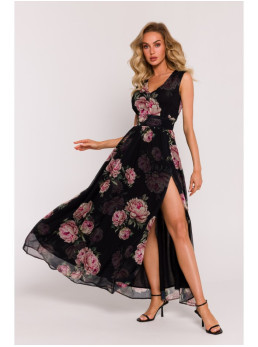 M781 Šifoninė ilga suknelė su skeltuku – 1 modelis - spalva