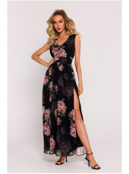 M781 Šifoninė ilga suknelė su skeltuku – 1 modelis - spalva