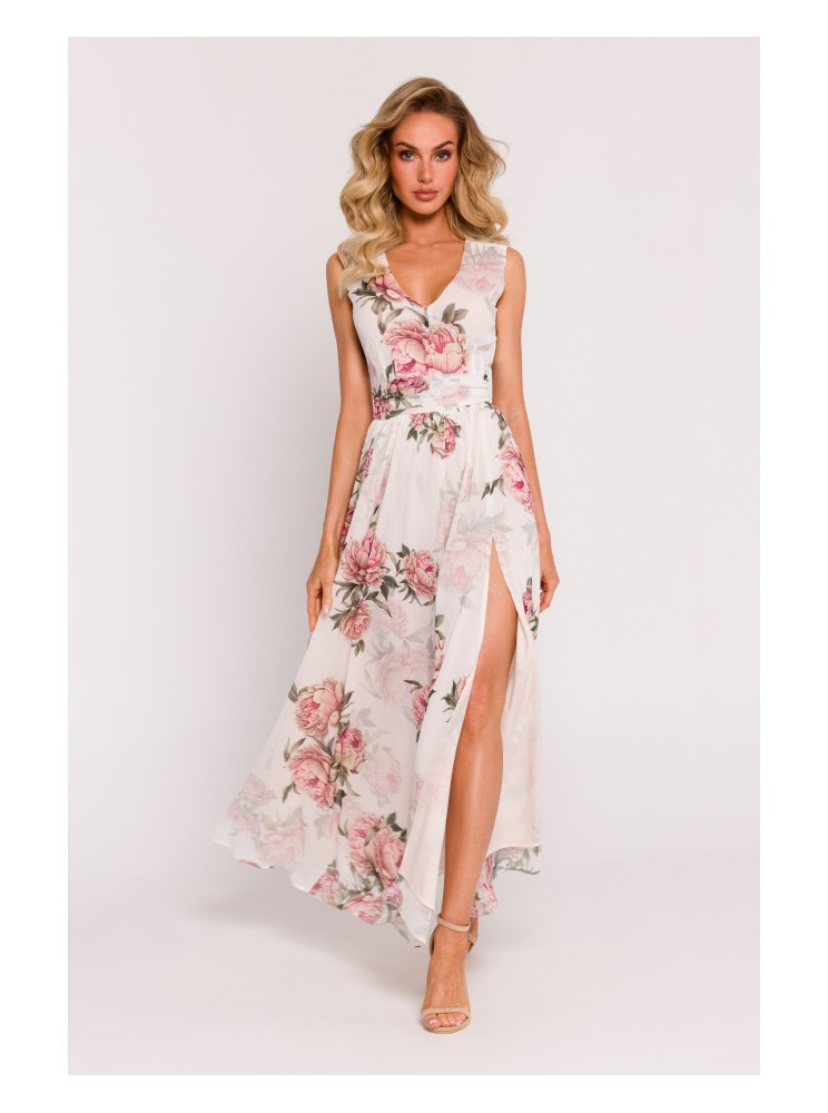 M781 Šifoninė ilga suknelė su skeltuku – 2 modelis - spalva