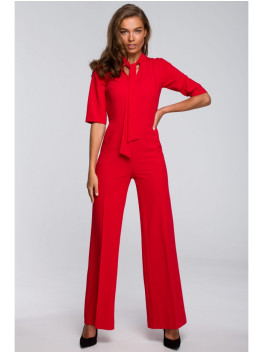 S243 Elegant jumpsuit with a tie neck - red