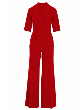 S243 Elegant jumpsuit with a tie neck - red