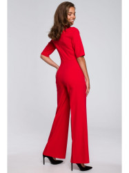S243 Elegant jumpsuit with a tie neck - red