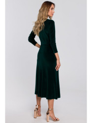 M557 Aksominė midi suknelė su surenkamomis rankovėmis - žalia