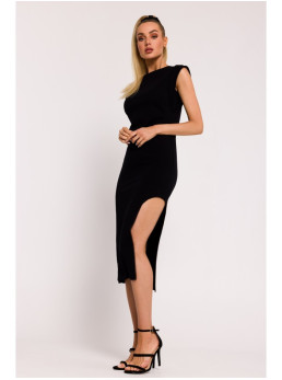 M787 Suknelė ilgomis rankovėmis su iškirpimais kojų srityje - juoda