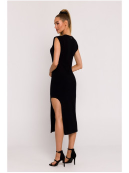 M787 Suknelė ilgomis rankovėmis su iškirpimais kojų srityje - juoda