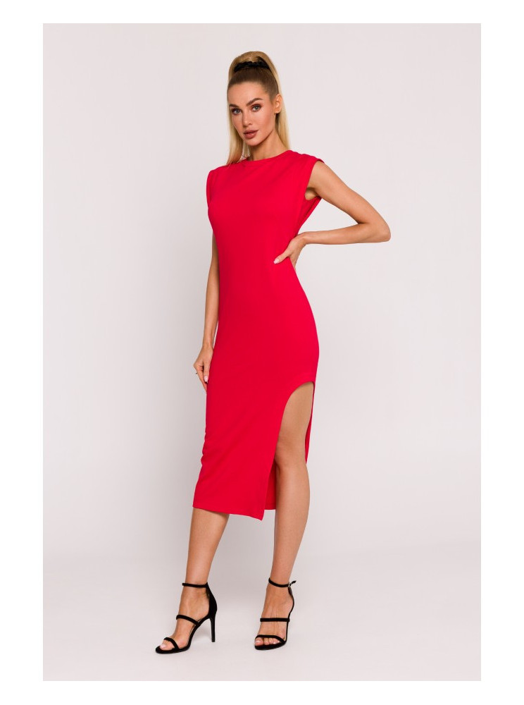 M787 Raštuota suknelė su iškirpimais kojoms - raudona