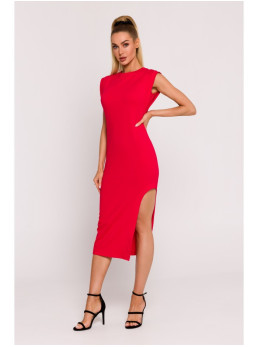 M787 Raštuota suknelė su iškirpimais kojoms - raudona