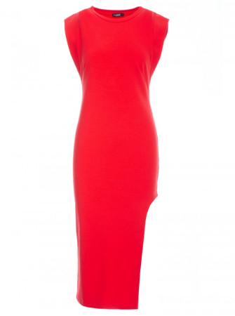 M787 Raštuota suknelė su iškirptėmis kojoms - raudona