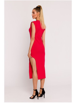 M787 Raštuota suknelė su iškirpimais kojoms - raudona