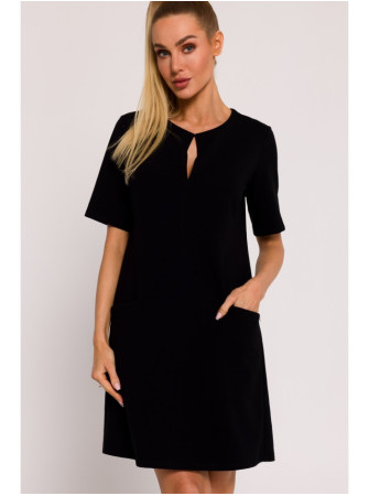M788 Trapecijos formos suknelė su kišenėmis - juoda