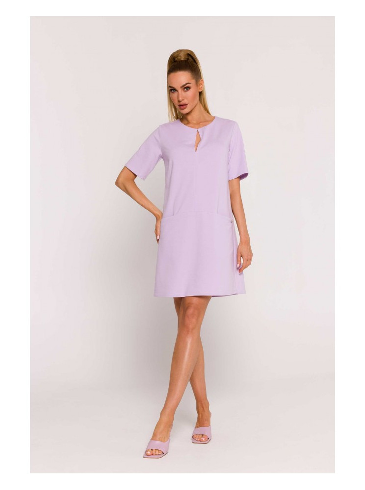 M788 Trapecijos formos suknelė su kišenėmis - violetinė