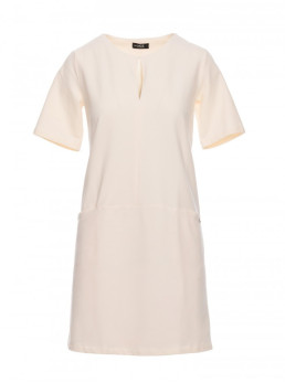 M788 Trapecijos formos suknelė su kišenėmis - kreminė