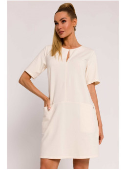 M788 Trapecijos formos suknelė su kišenėmis - kreminė