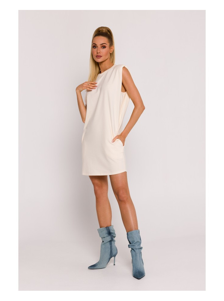M789 Mini suknelė su paaukštintais pečiais - kreminė