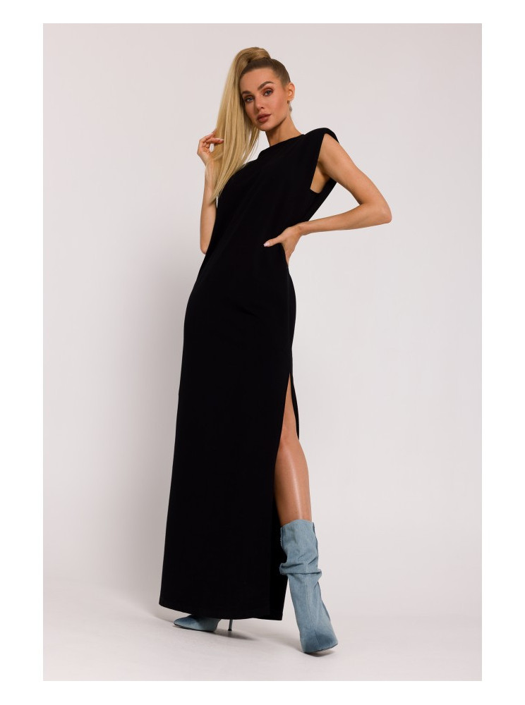 M790 Maksi suknelė su petukais - juoda