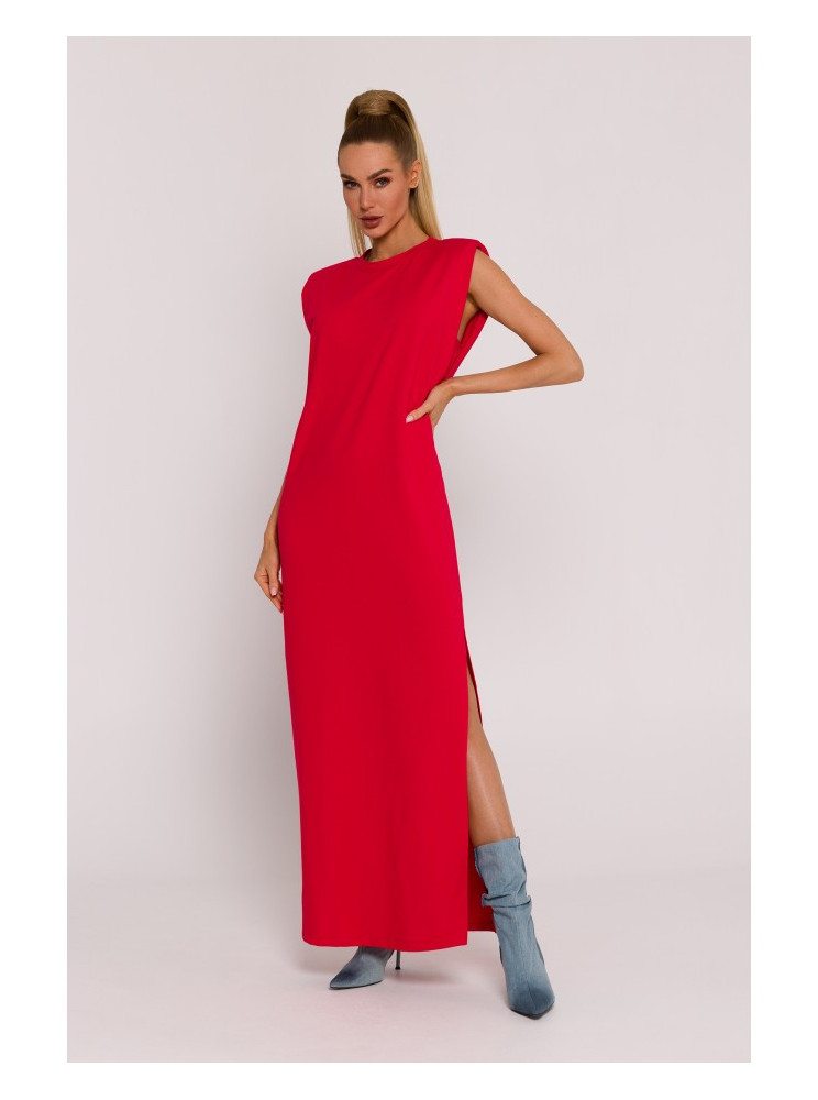 M790 Maksi suknelė su paaukštintais pečiais - raudona