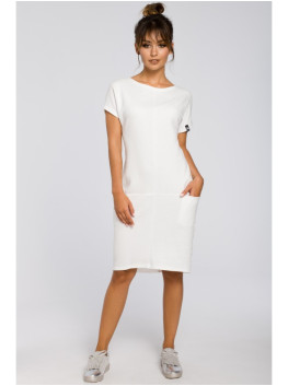B050 Midi dress with in-seam pockets - ecru