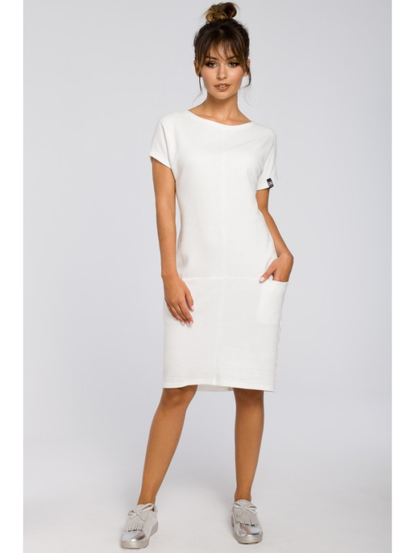 B050 Midi dress with in-seam pockets - ecru