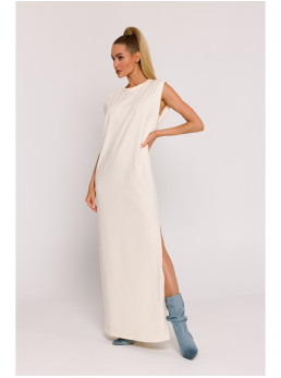 M790 Maksi suknelė su paaukštintais pečiais - kreminė