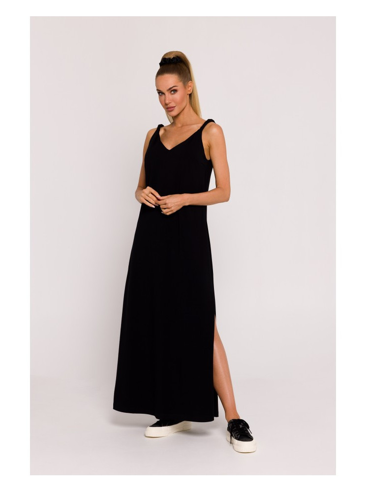 M791 Ilga suknelė gilia V formos iškirpte - juoda