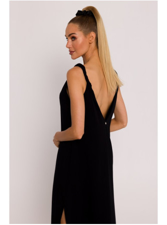 M791 Ilga suknelė gilia V formos iškirpte - juoda