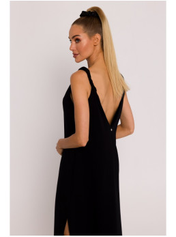 M791 Ilga suknelė gilia V formos iškirpte - juoda