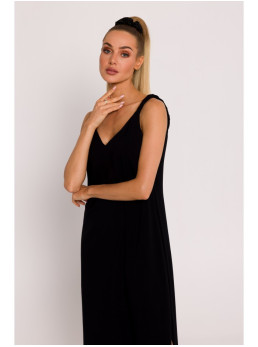 M791 Ilga suknelė gilia V formos iškirpte - juoda