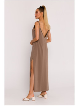 M791 Ilga suknelė gilia iškirpte - cocoa