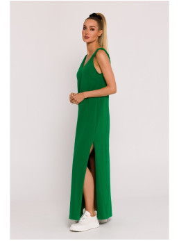 M791 Ilga smaragdinė suknelė gilia iškirpte - žalia