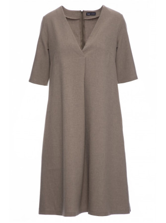 B280 Trapecijos formos suknelė su V formos iškirpte - olive green