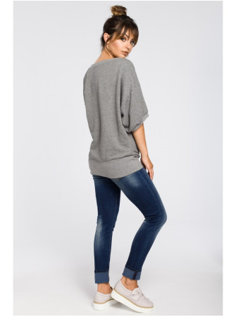 B048 Didelė palaidinė su apjuosimo detale - pilka