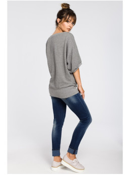 B048 Didelė palaidinė su apjuosimo detalėmis - pilka