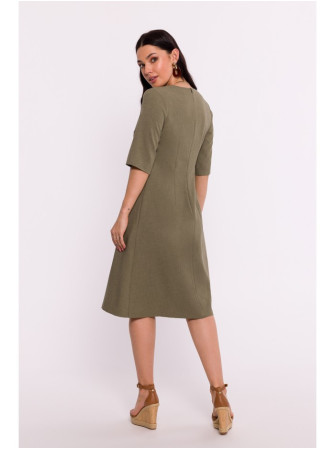 B280 Trapecijos formos suknelė su V formos iškirpte - olive green