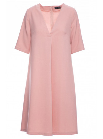 B280 Trapecijos formos suknelė su V formos iškirpte - rožinė