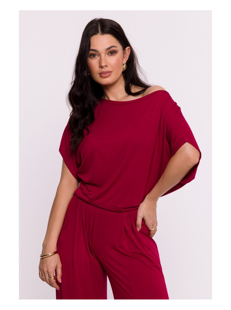 B287 Viskozinė palaidinė atvirais pečiais - kaštoninė