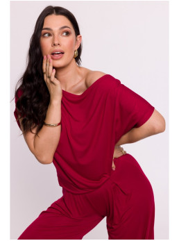 B287 Viskozinė palaidinė atvirais pečiais - kaštoninė