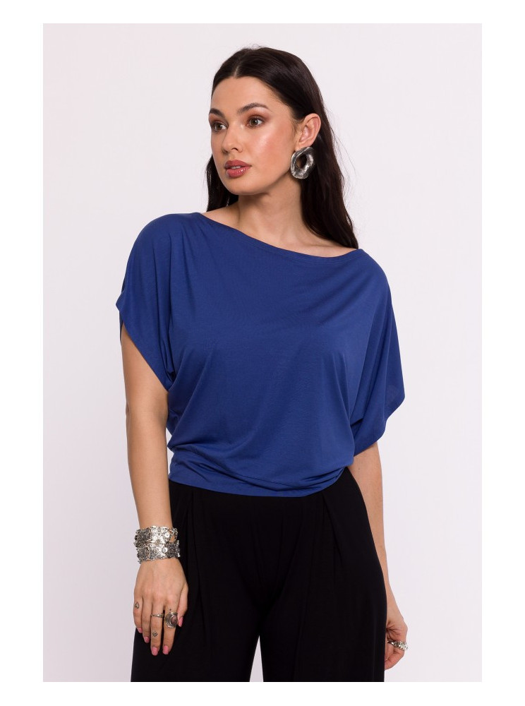 B287 Viskozinė palaidinė atvirais pečiais - mėlyna