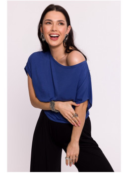 B287 Viskozinė palaidinė atvirais pečiais - mėlyna