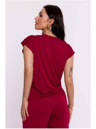 B288 Viskozinė palaidinė su V formos iškirpte - kaštoninė