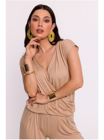 B288 Viskozinė susiaučiama palaidinė V formos iškirpte - kapučino