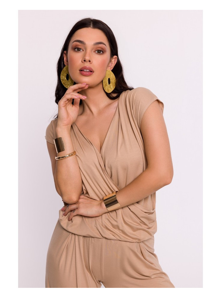 B288 Viskozinė susiaučiama palaidinė V formos iškirpte - kapučino