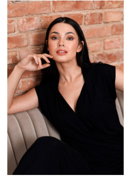 B288 Viskozinė susiaučiama palaidinė V formos iškirpte - juoda