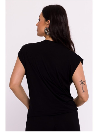 B288 Viskozinė palaidinė su V formos iškirpte - juoda