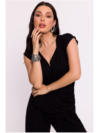 B288 Viskozinė palaidinė su V formos iškirpte - juoda
